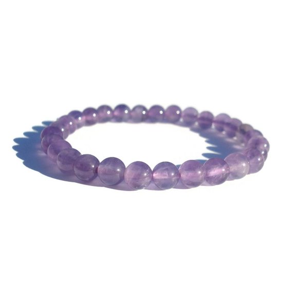 Natural Round Amethyst Gemstone Bracelet, February Birthstone, Protection Stone - Picture 1 of 10